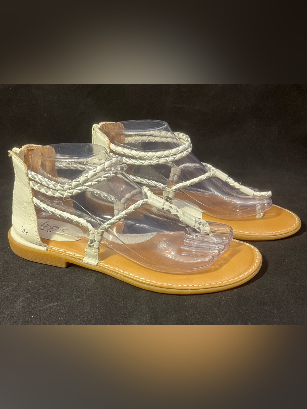 b.o.c. Sedge Braided T-Strap White Leather Sandals for Women 9